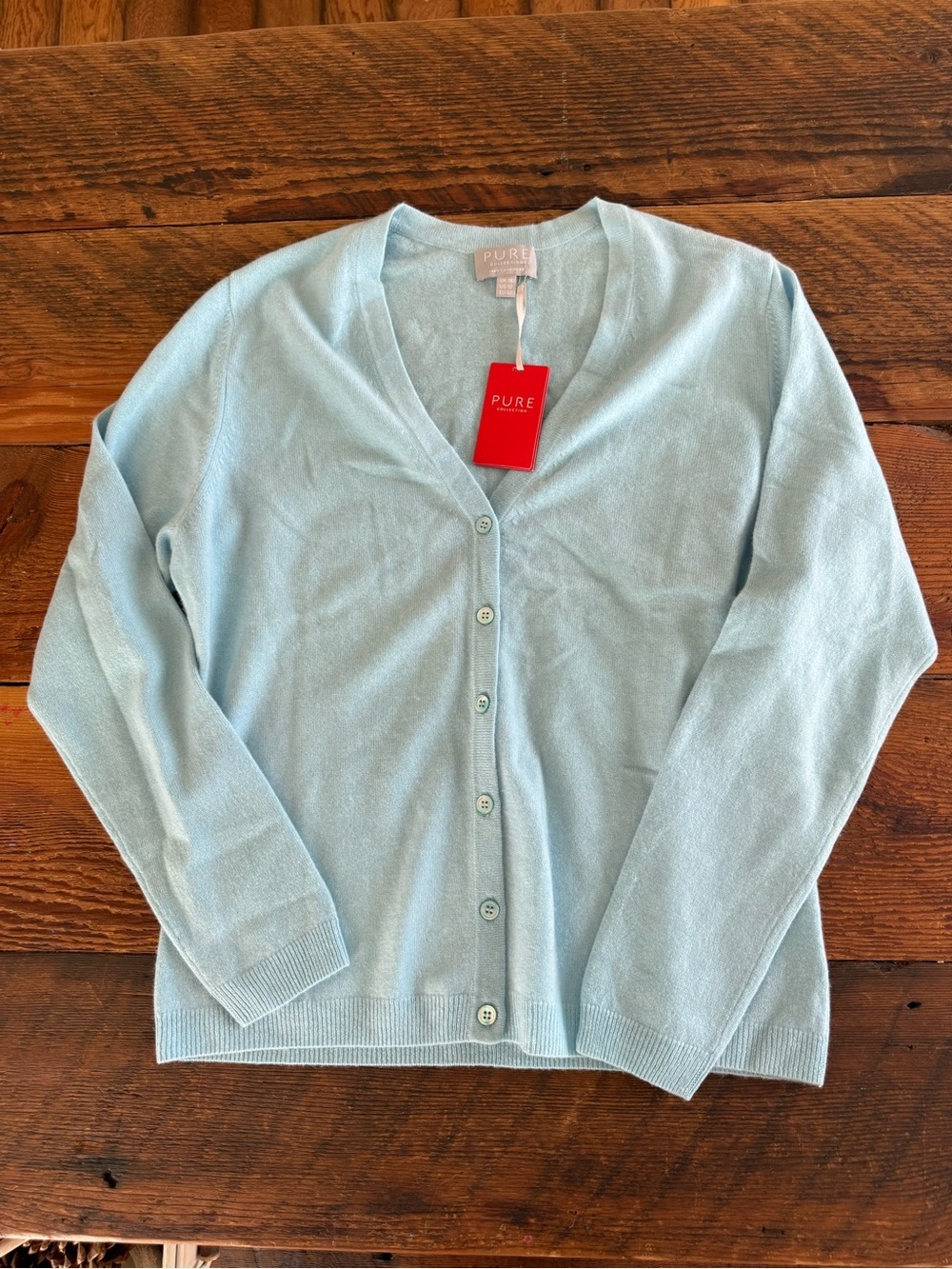 PURE Collection Light Pastel Blue V-Neck Cashmere Blend Cardigan - Picture 2 of 5
